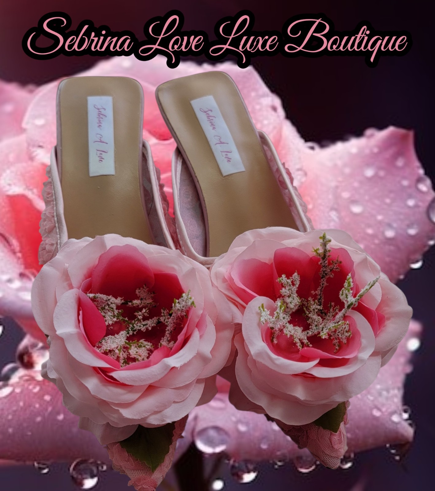 “ELEANA ROSE” Pink Rose Tulle Kitten Heel Mules (Size 8) Production 2 Weeks