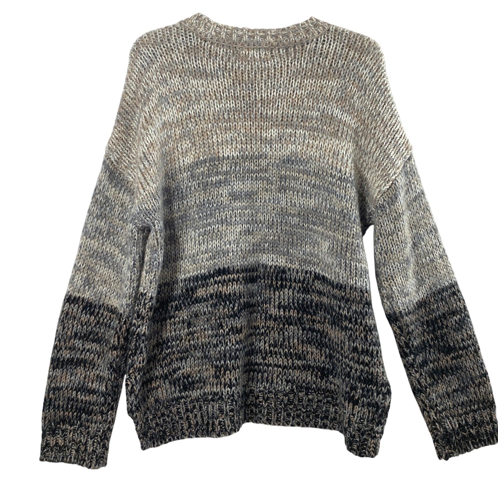 Cupio Ombre Knit Sweater Womens XL Chunky Pullover Brown Gray Black Varigated