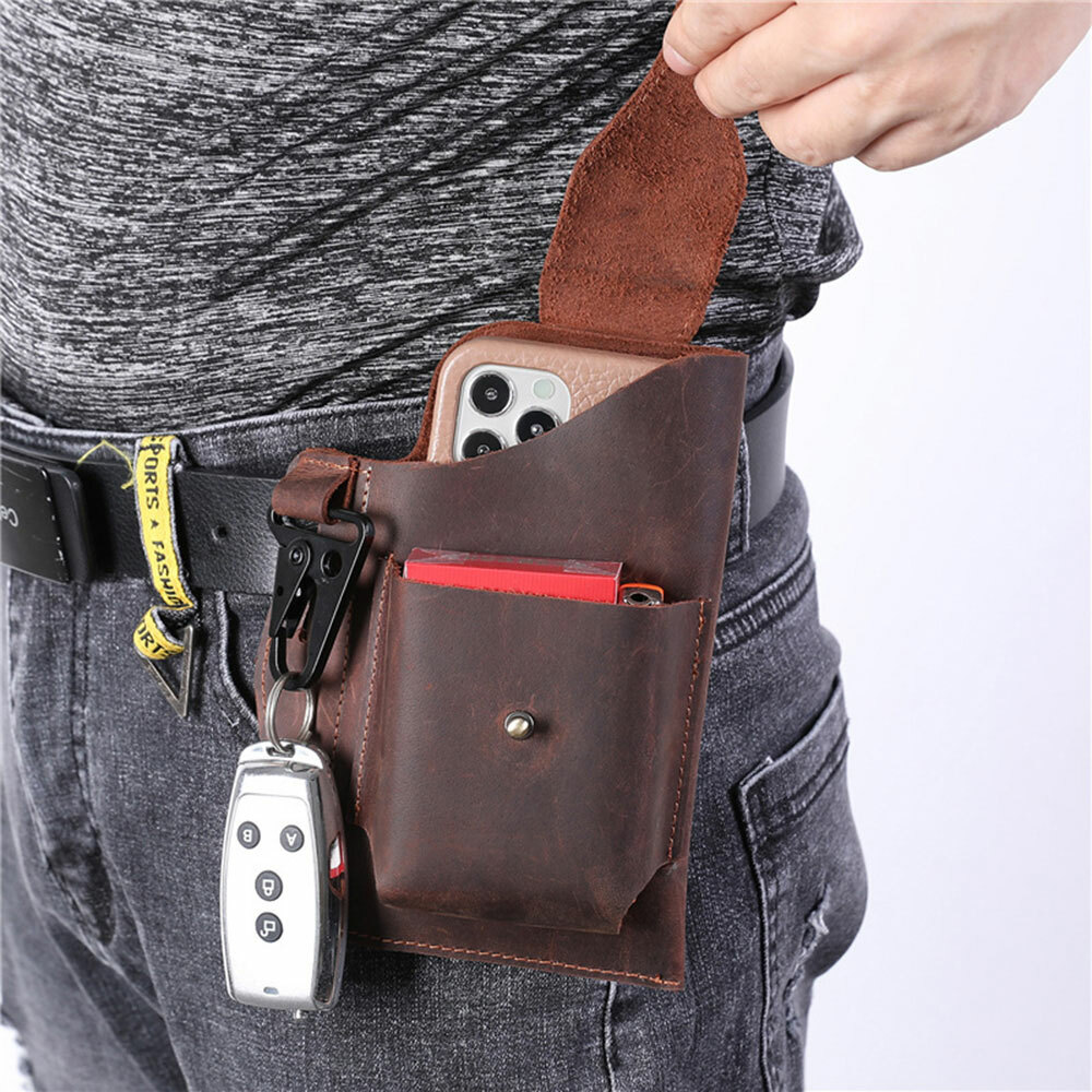 Genuine Leather Waist Bag Cell Phone EDC Holster Retro Case Belt Loop Men #LI