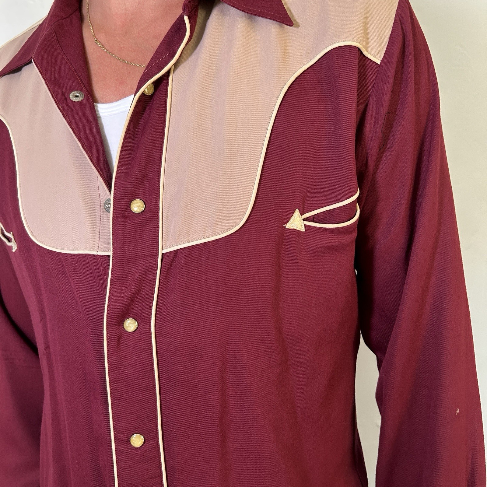 H bar C ranchwear two tone western cowboy rodeo long sleeve button Shirt