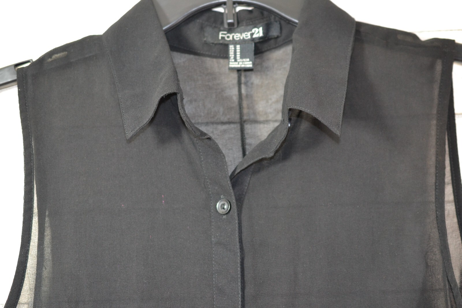 Forever 21 Asymmetrical Chiffon semi sheer blouse shirt buttons M Black