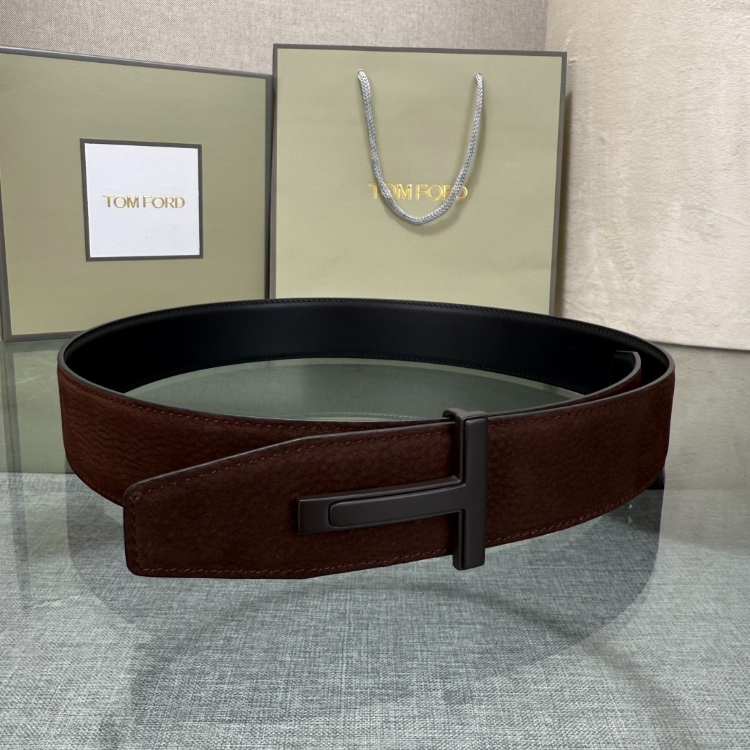 Authentic Tom Ford Men’s Reversible Calfskin Leather Belt Black T-Buckle