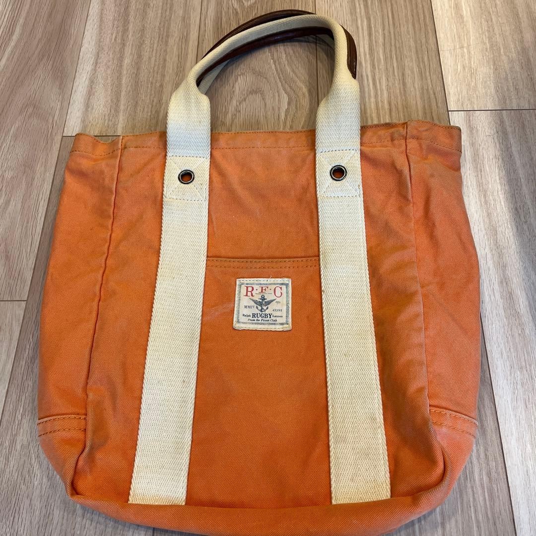 RALPH LAUREN RUGBY RFC Tote Bag Orange Canvas Used 11.8inch