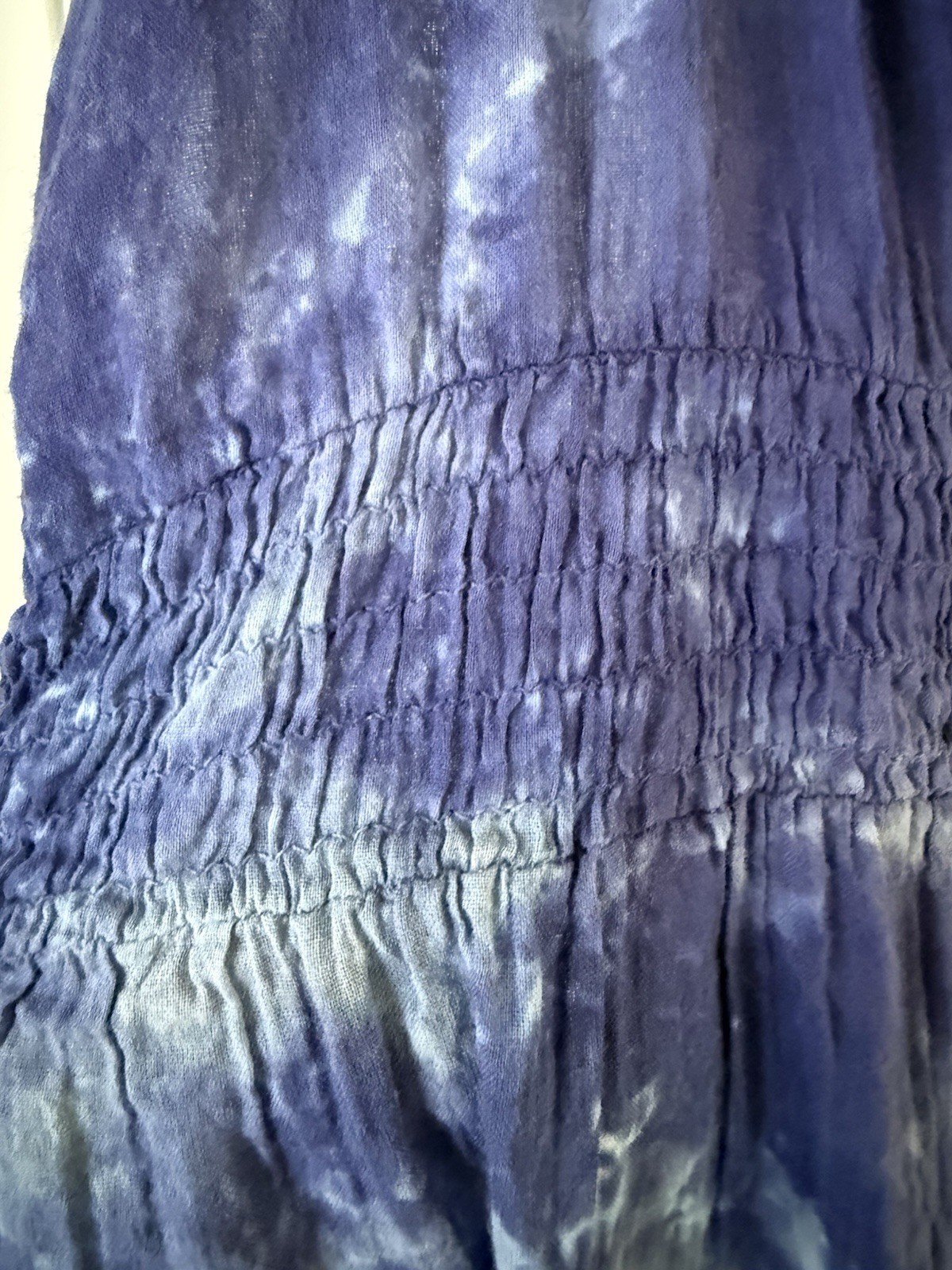 Myra Bay Blue Tie Dyed Gauzy Ruffle Hem Dress Size M Smocked Waist Boho