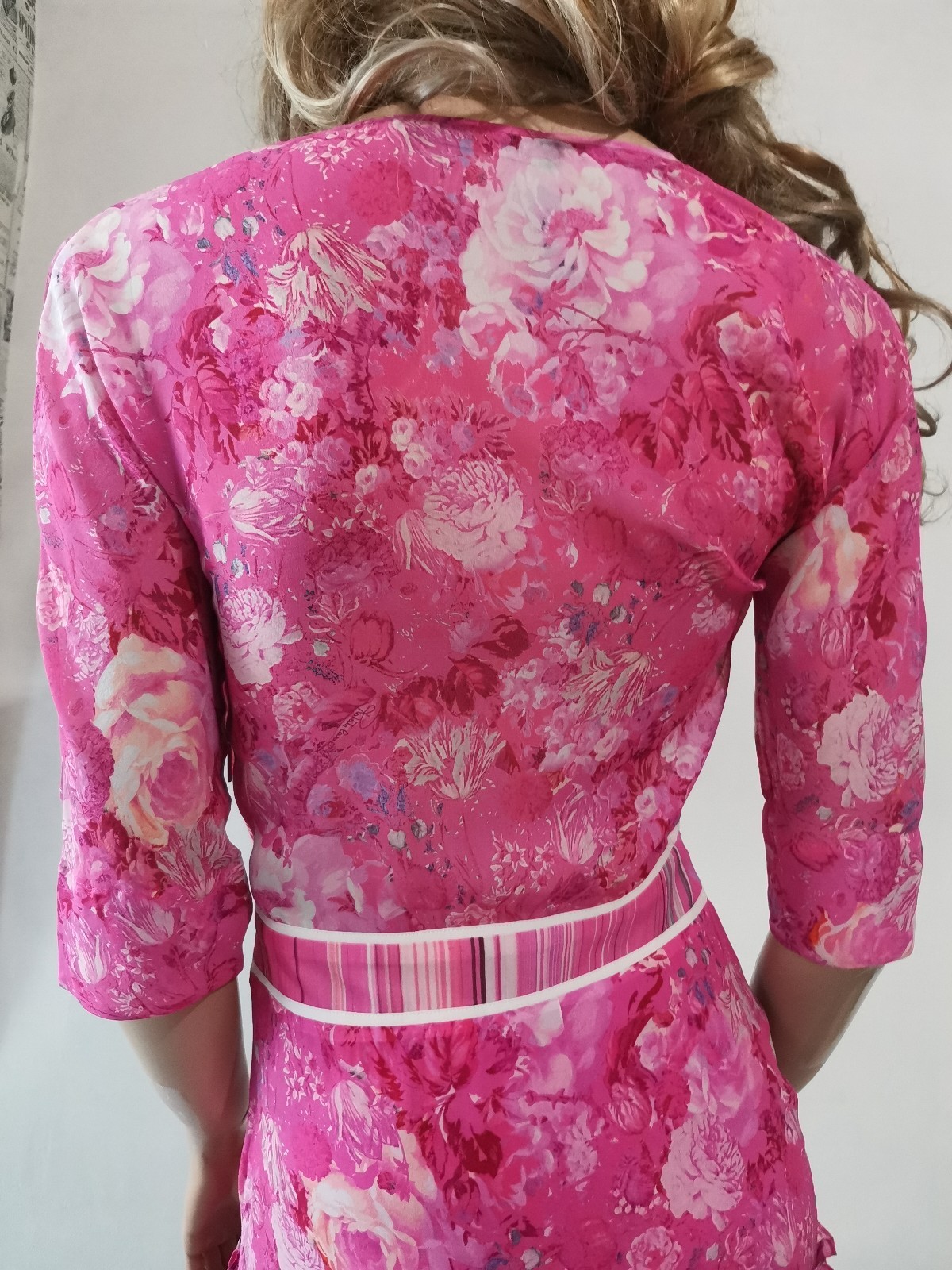 Roberto Cavalli Vintage Floral Print Silk Chiffon Sheer Ruffle Dress IT38