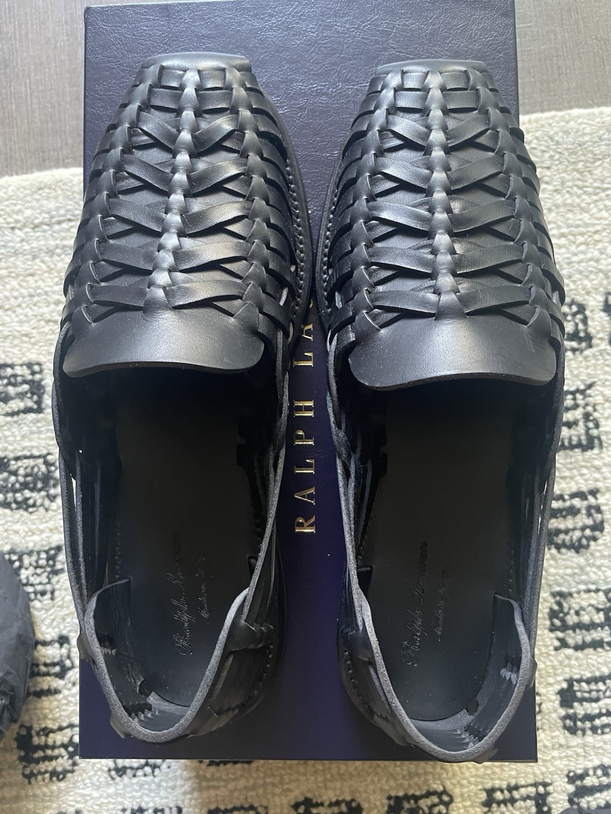 Ralph Lauren Purple Label Loafer Black Leather Woven Slip-On Men’s US 8