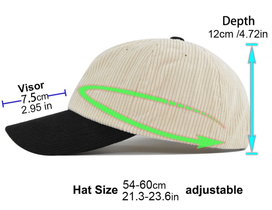 Two Tone Corduroy Baseball Cap Dad Hat Classic Adjustable Soft Plain Cap