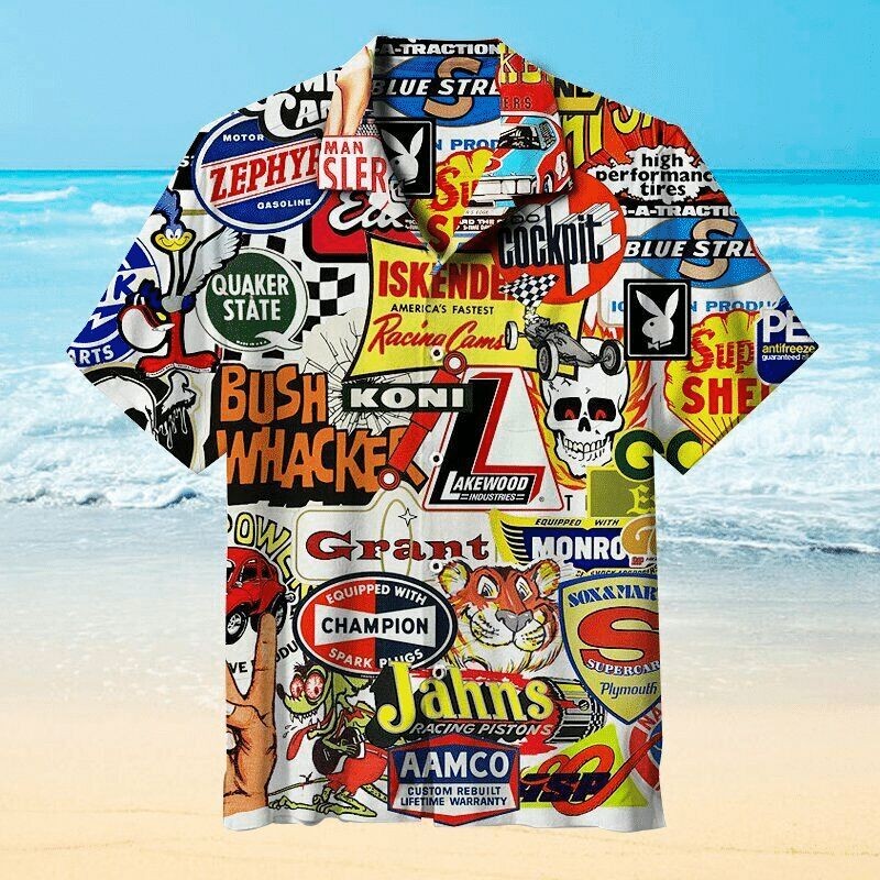racing Car Label Hawaiian Shir, 3D Aloha Shirt, motor racing car shirt