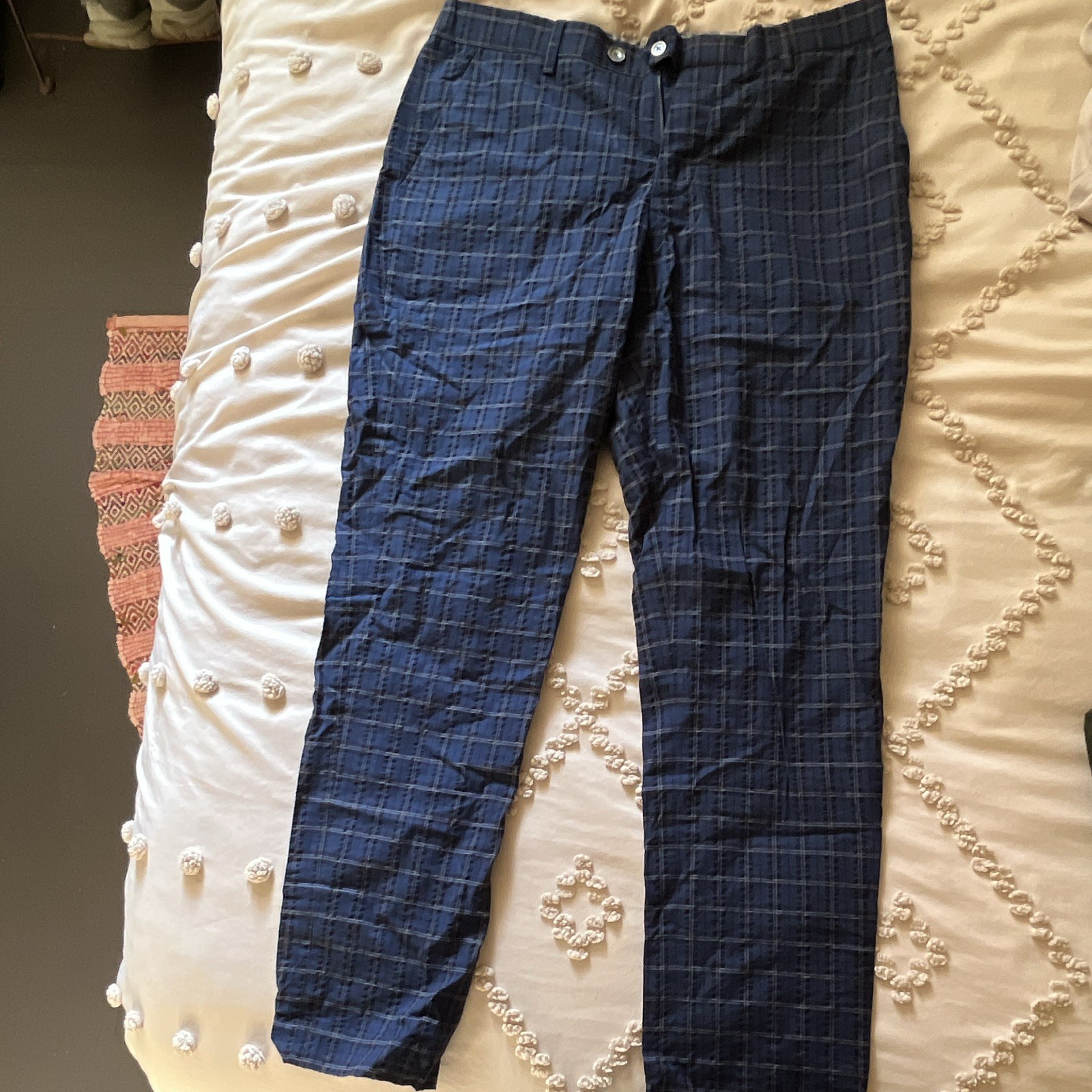 FootJoy x Todd Snyder Men’s Blue Plaid Slim Pants Flat Front Pockets 34W L