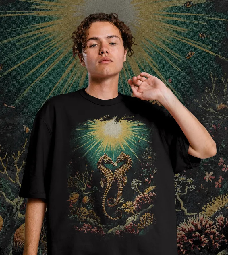 Vintage Seahorse Aquarium Comfort Tee Ocean Marine Sea Life