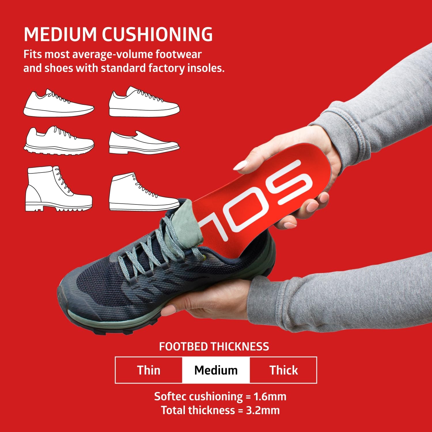 Insoles Medium Size – Custom Moldable Orthotic Support for Any Arch Type