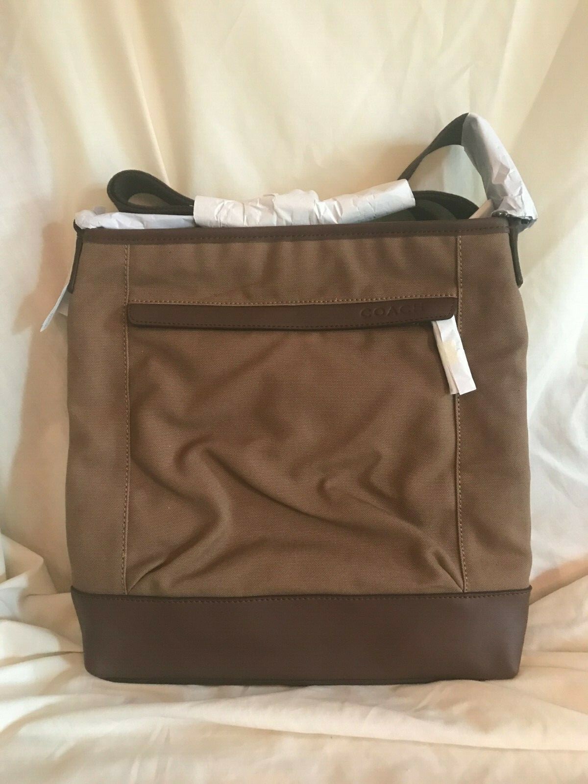 COACH KHAKI BROWN CAMDEN CANVAS ZIP TOP CROSSBODY UNISEX (F70820) NWT