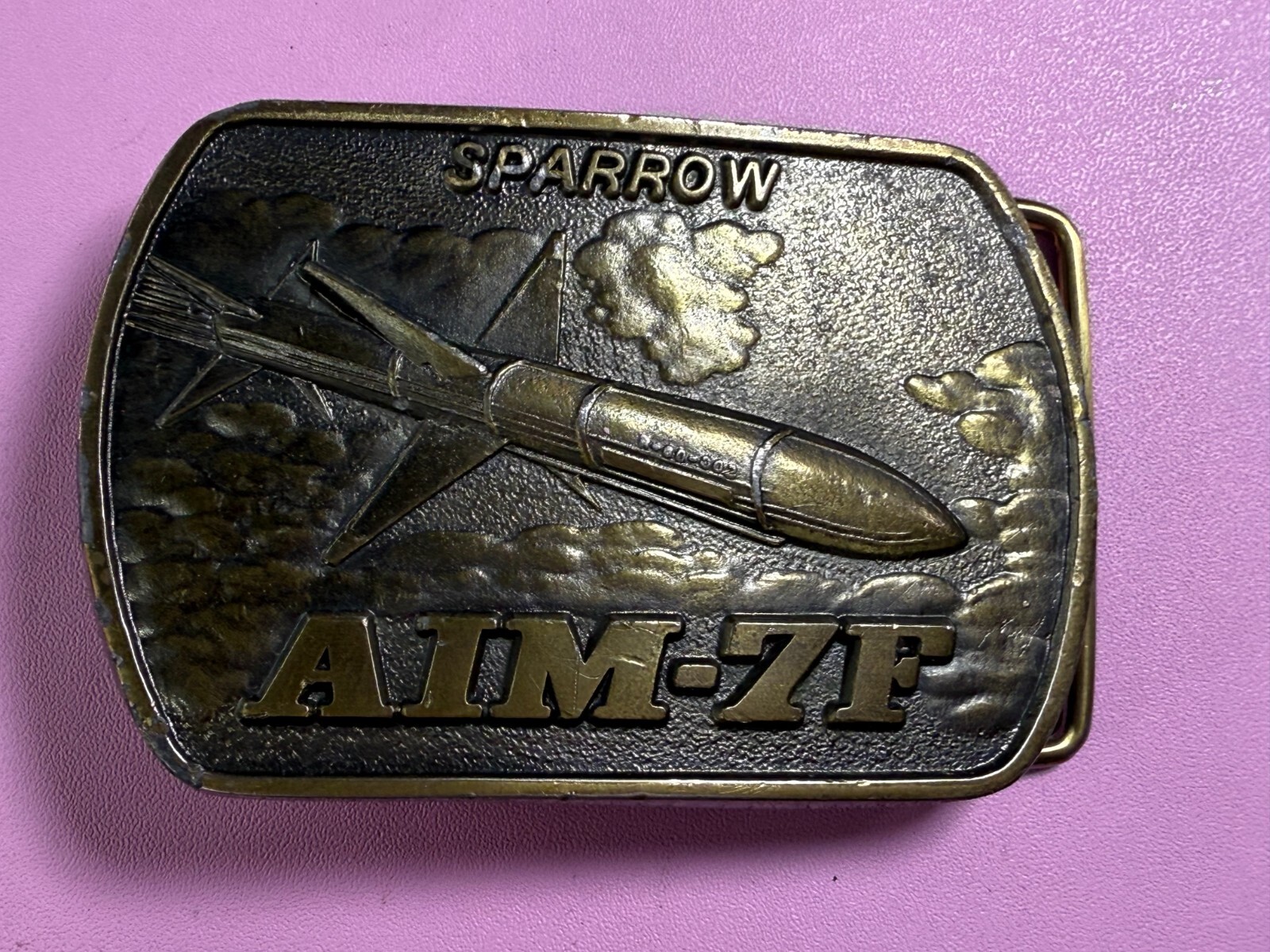 Sparrow AIM-7F Reliable Missiles Warhead Rocket Military Lewis Belt Buckle