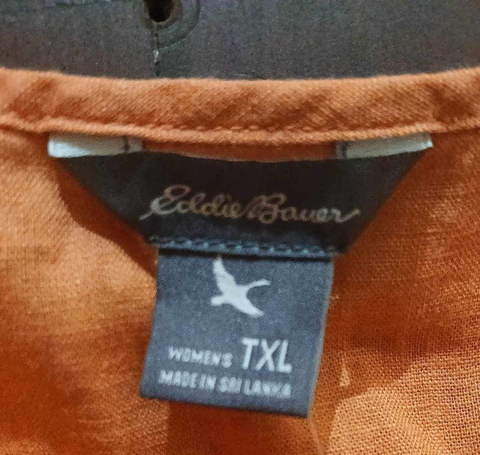 Eddie Bauer Women’s Tall TXL Orange Split Neck Embroidered Blouse Linen chic