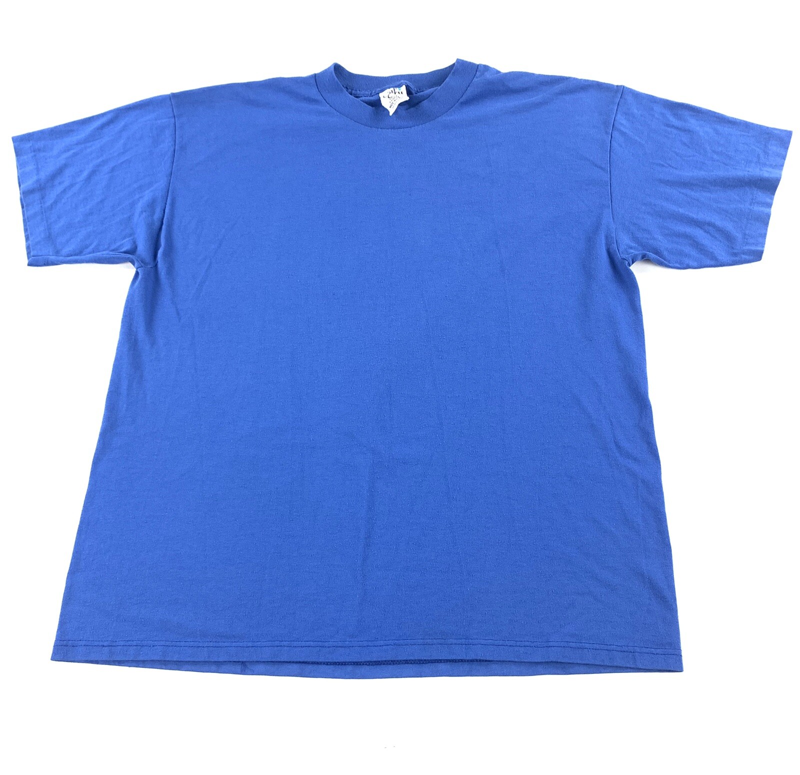 Vintage 90s Cal Cru Single Stitch Blank Blue T Shirt XL Made In USA 50/50