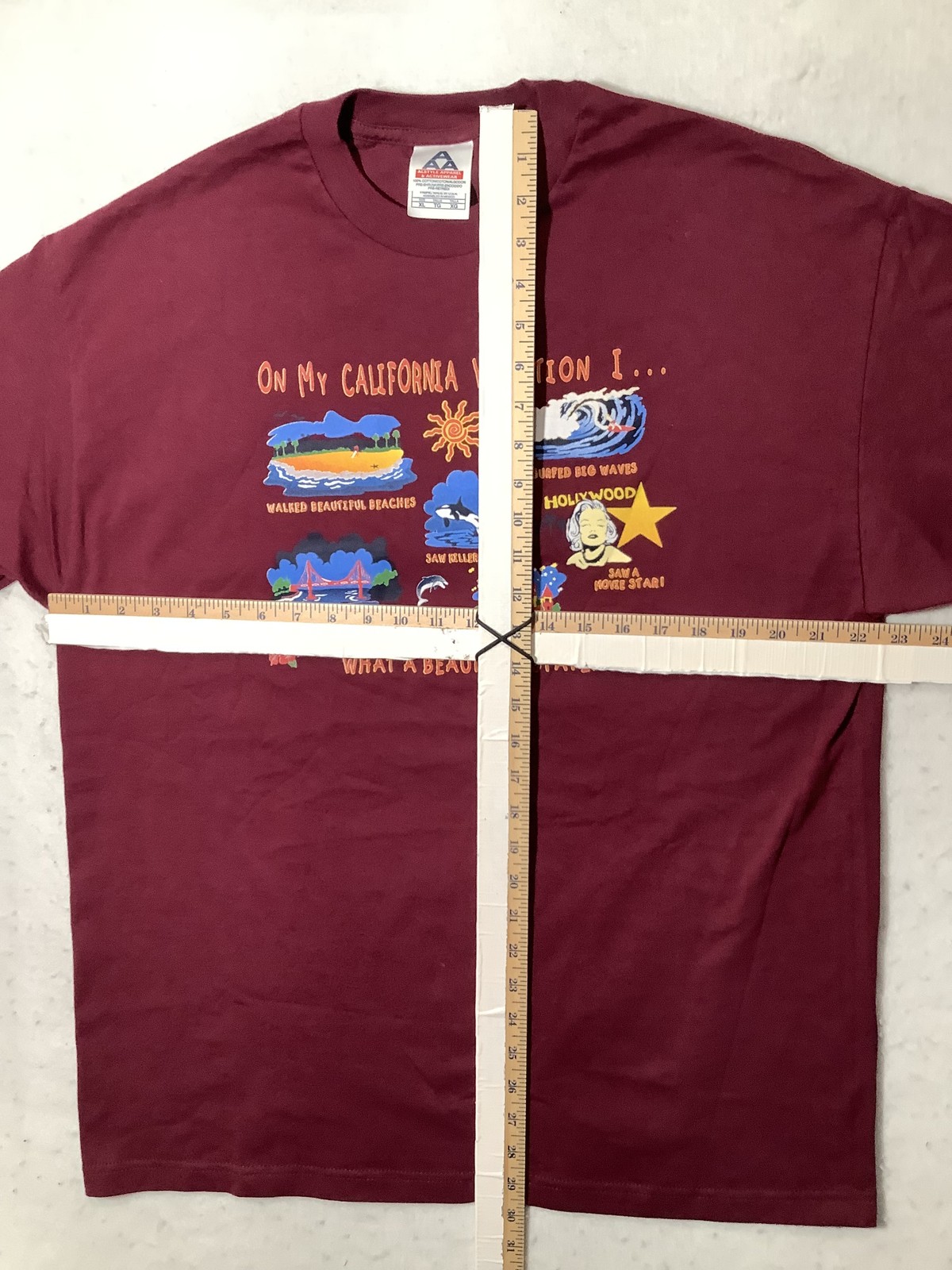 California Vacation Shirt Mens XL Red Alstyle Beaches Surf Hollywood Graphic Tee