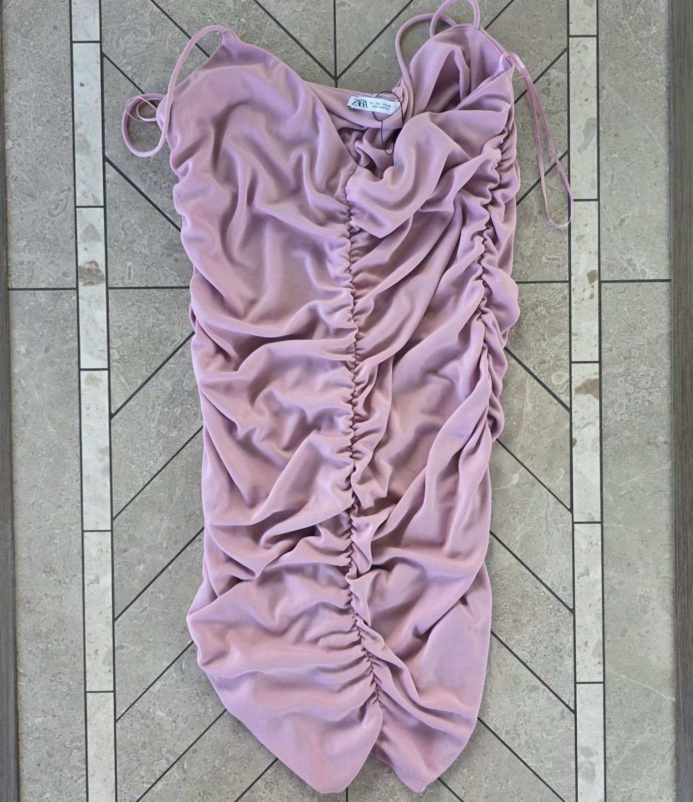 Zara Women’s Ruched Bodycon Mini Dress Pink Size Large Made in Morocco