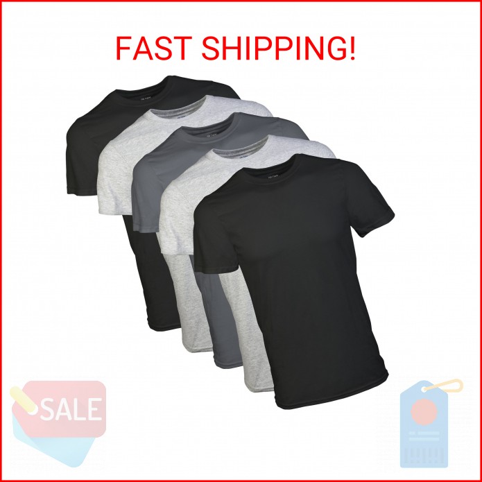 Gildan Men’s Crew T-Shirts, Multipack, Style G1100, Black/Sport Grey/Charcoal (5