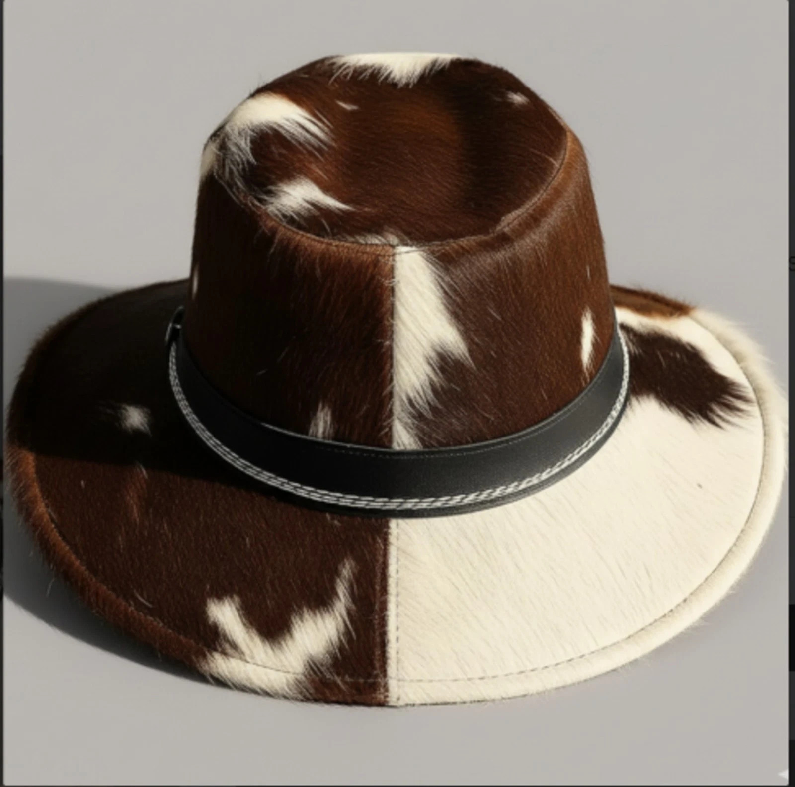Genuine Cowhide Leather Western Cowboy Hat Two-Tone Hair-on Hide Pattern