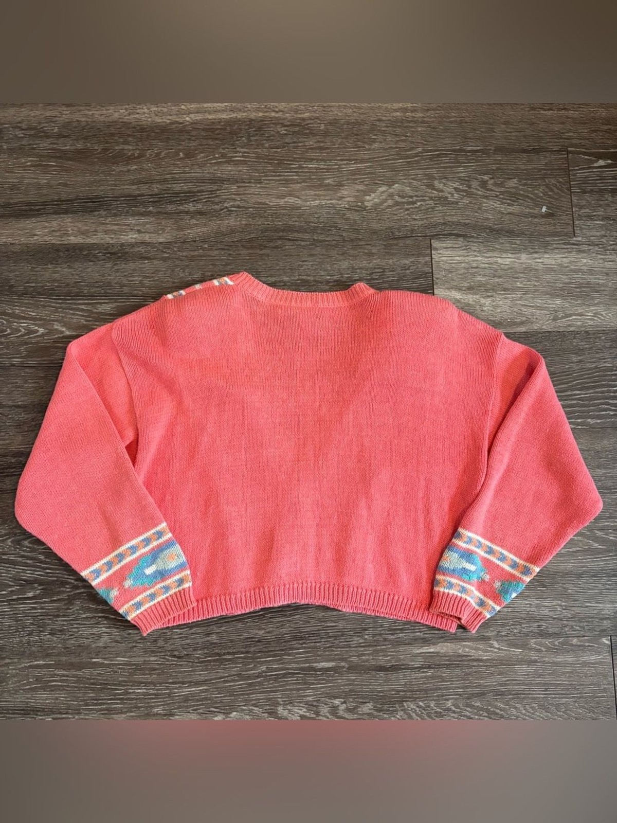 Nuovo Coral Southwestern Knit Cropped Cardigan Sweater Womens Medium