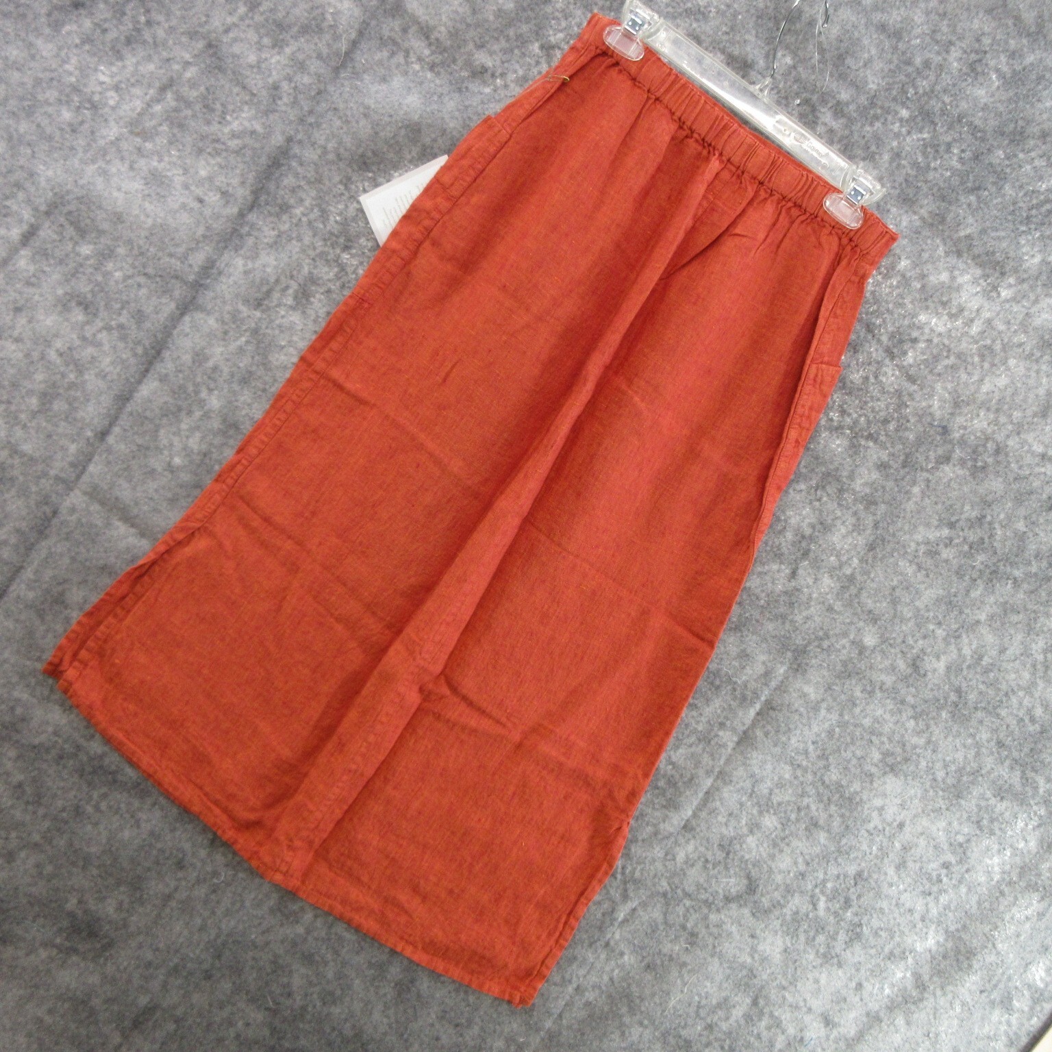 FLAX Designs Linen Skirt Small Solid Orange Maxi Pull-On Elastic Waistband New