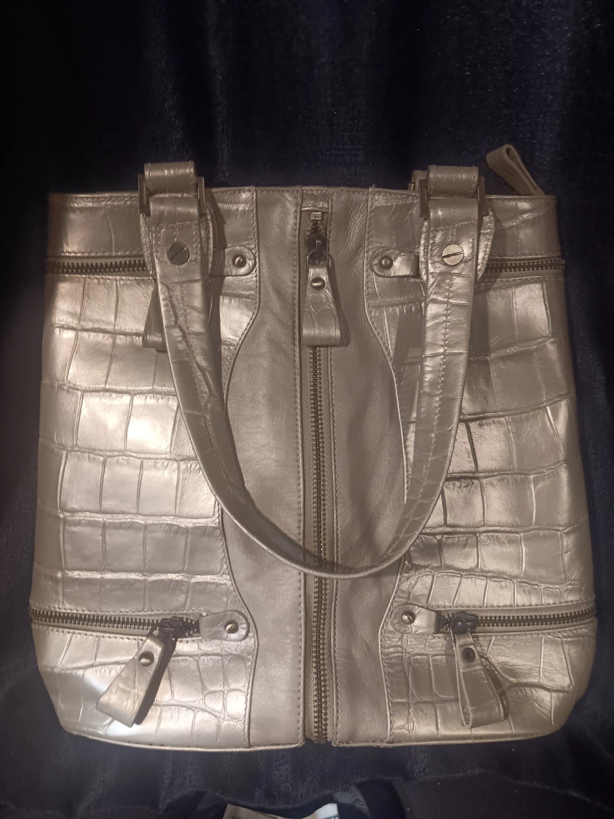 Michael Rome Designs Genuine Leather Crocodile Embossed Shoulder Bag
