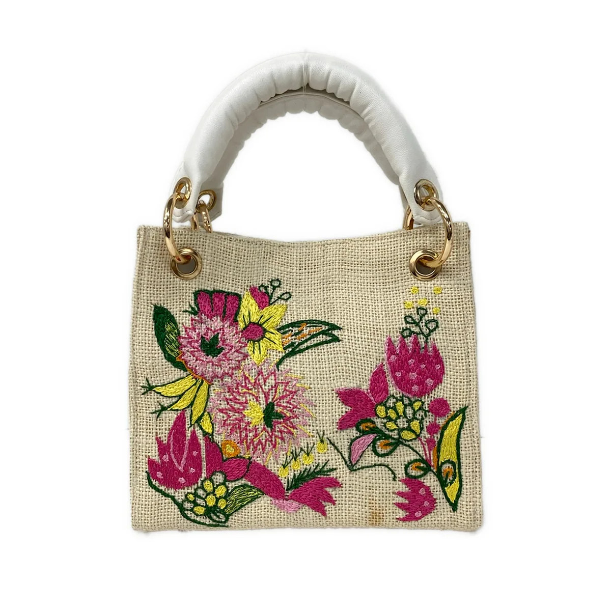 kayme – Beige Pink Multi Natural Fiber Synthetic Leather Tote Bag