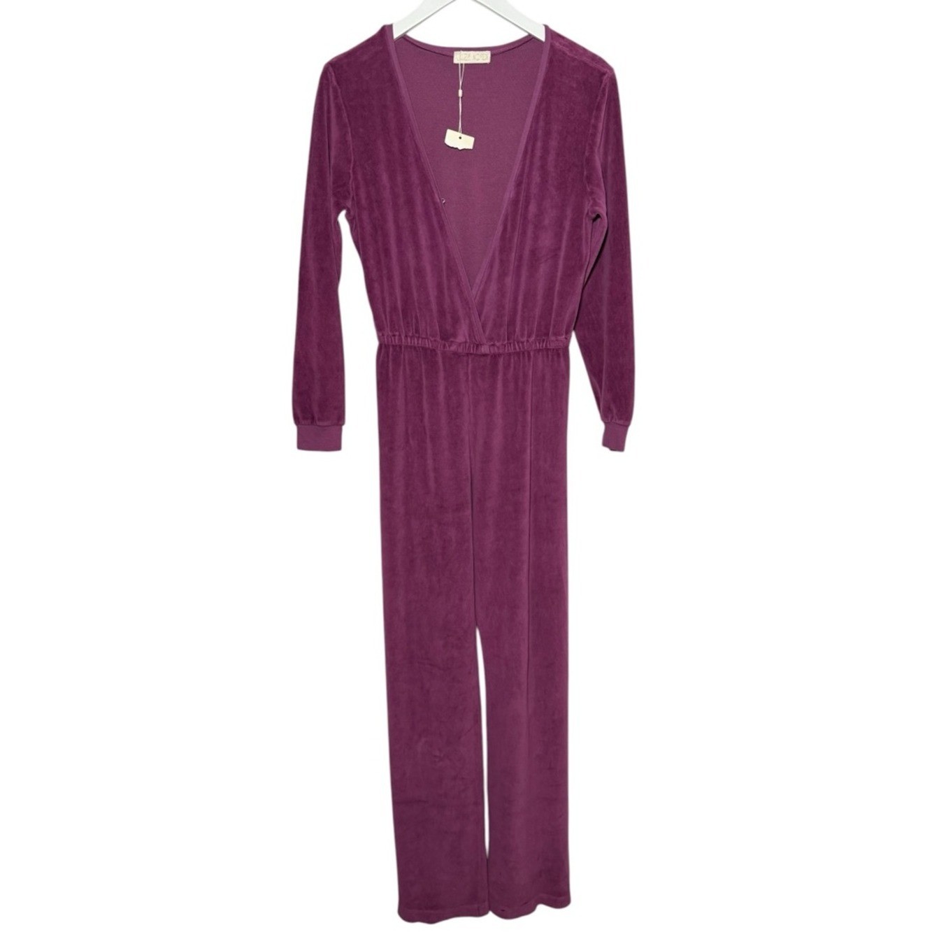 Suzie Kondi Velour Jumpsuit Size Small Dark Magenta Boysenberry NEW
