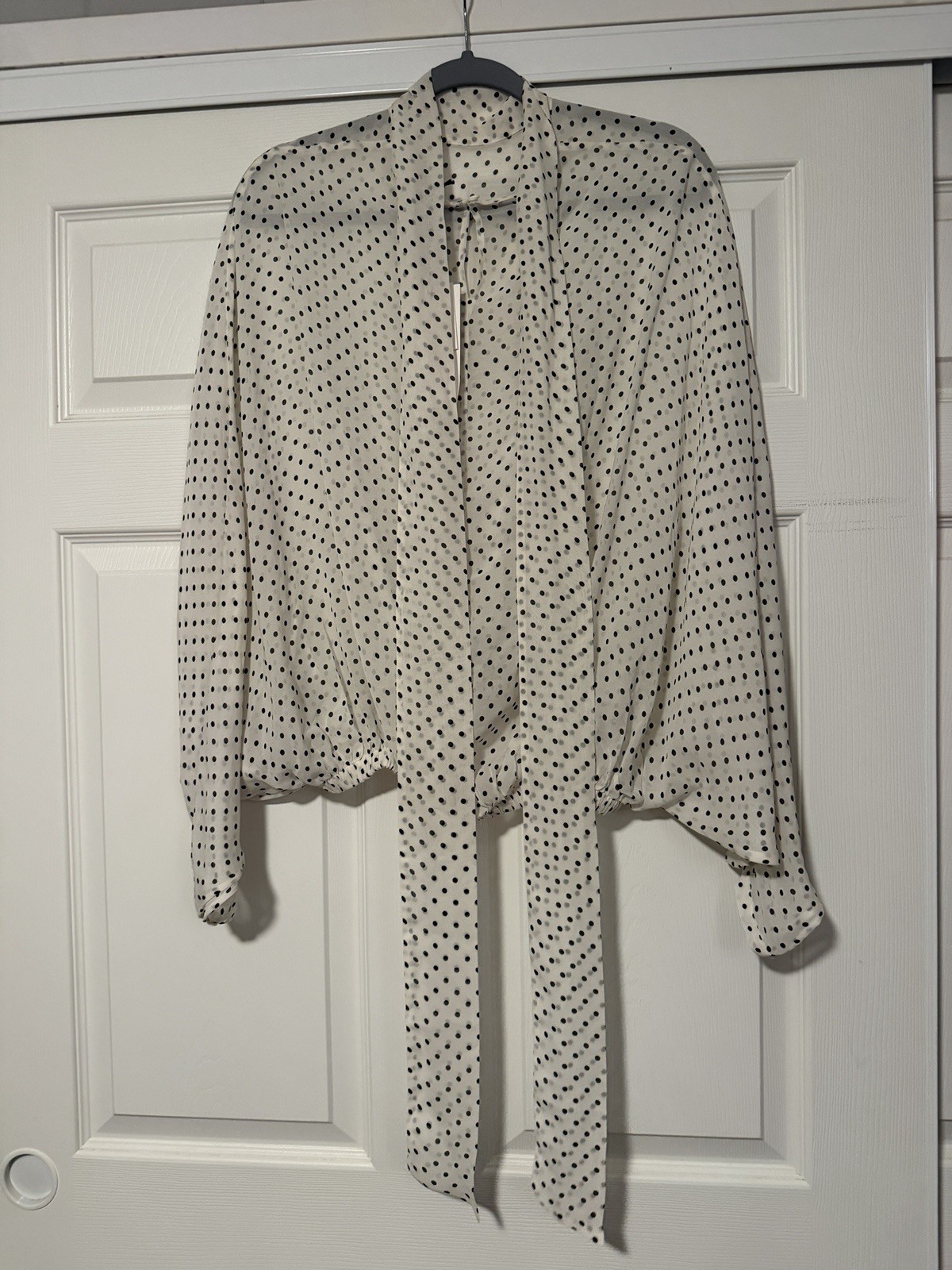 Zara ZW Collection Sheer Polka Dot Top Blouse Batwing Black White Copenhagen