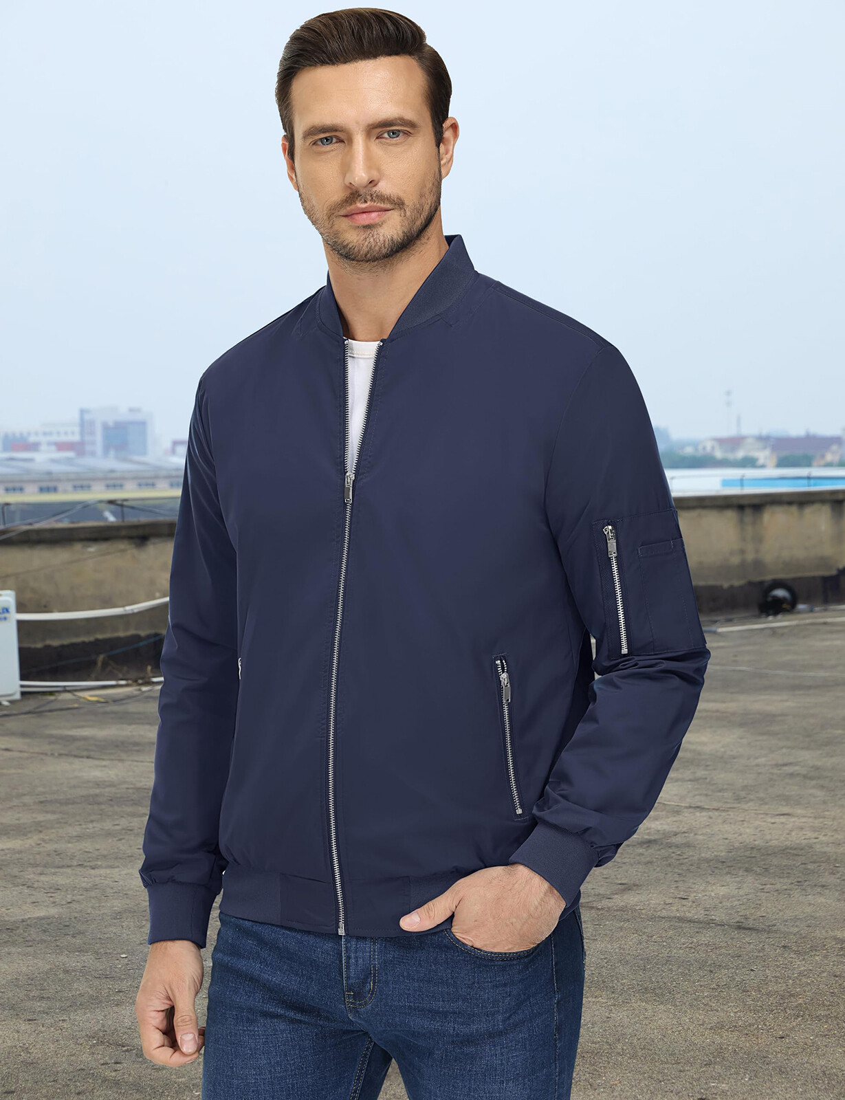 Men’s Lightweight Bomber Jacket Causal Spring Fall Windbreaker Full Zip Outwear
