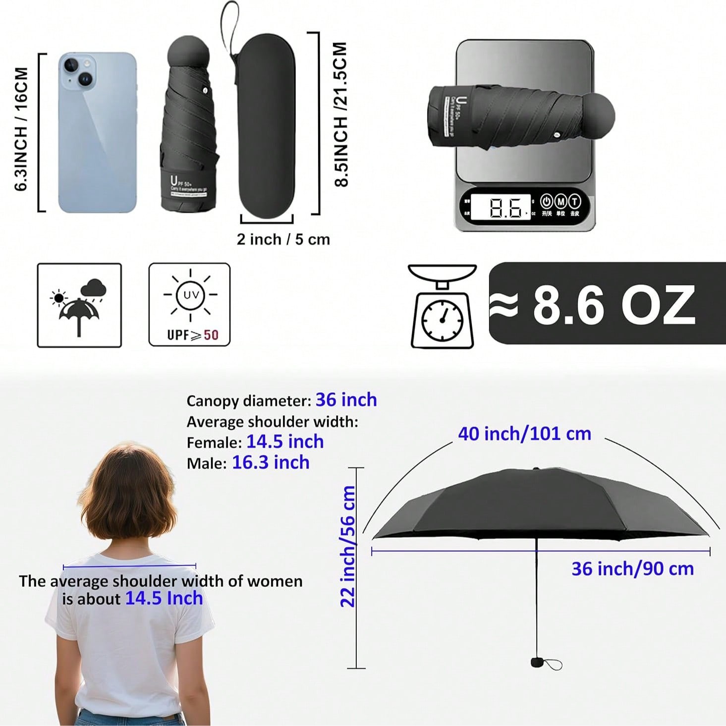 Compact UV Sun ProtectionTravel Umbrella With Case, Mini Umbrella For Purse, Li