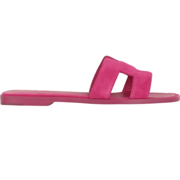 New Auth HERMES ORAN SANDAL Velor Chevre leather Pink Flat 37 size Women