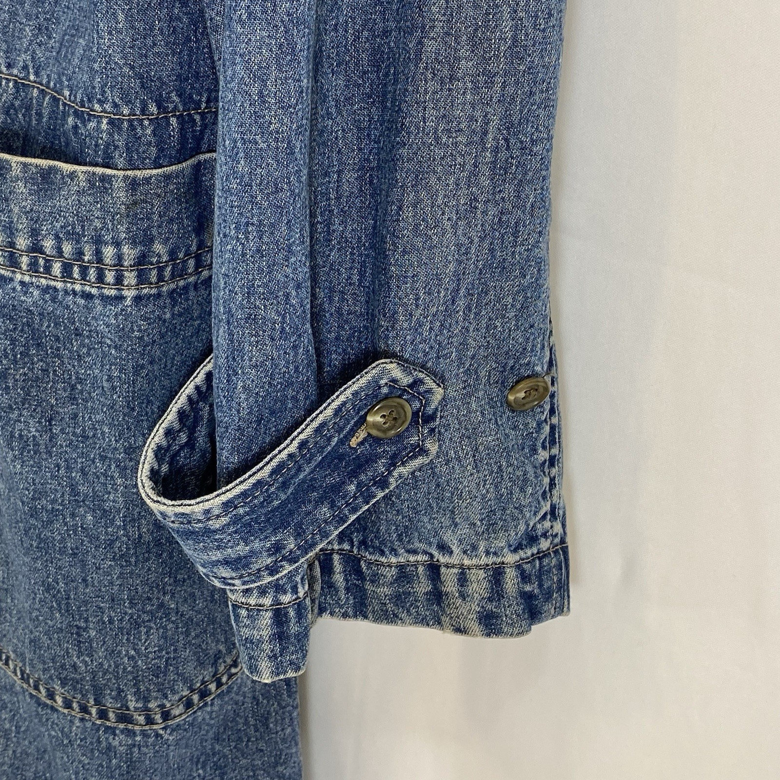 Vintage Ralph Lauren Denim Hooded Duster Jacket Chore Coat Toggle Womens M