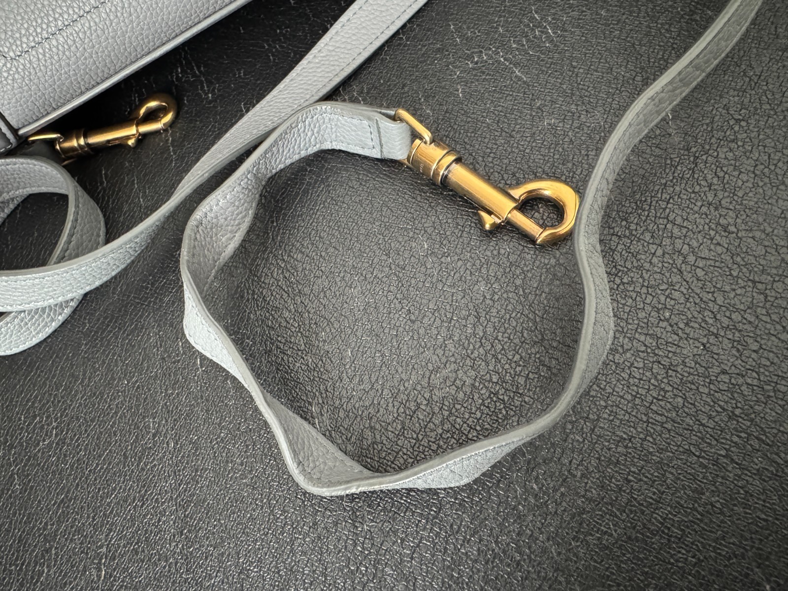CELINE Luggage Nano Shopper Shoulder Bag Purse Handbag Calf Leather Grey Gold HW
