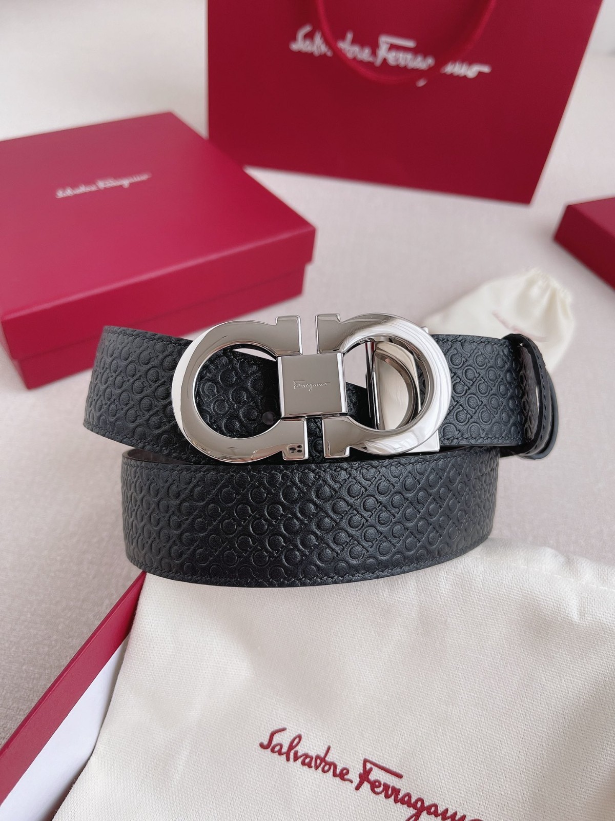 Reversible Black/Brown Authentic FERRAGAMO Belt MEN width 3.5cm/1.38inch