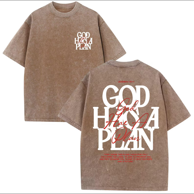 God Has A Plan Vintage Christian T Shirt Oversized Acid Wash Faith Graphic Tee