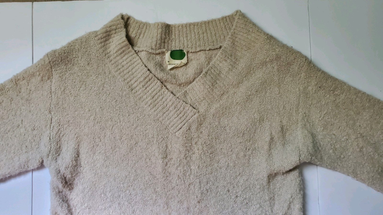 Anthropologie Beige V-Neck Pullover Sweater Nylon Wool Alpaca Blend Size XS