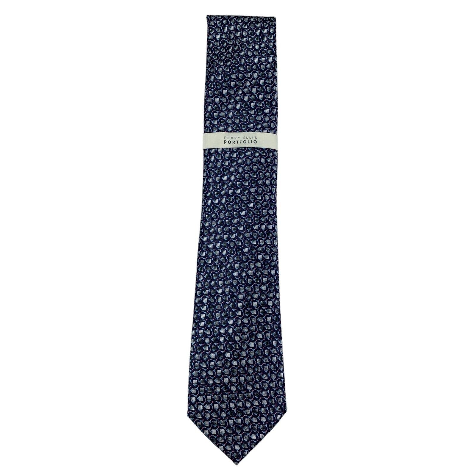 Perry Ellis Mens Cavert Geo Print Neck Tie Blue Pink 3 1/8″