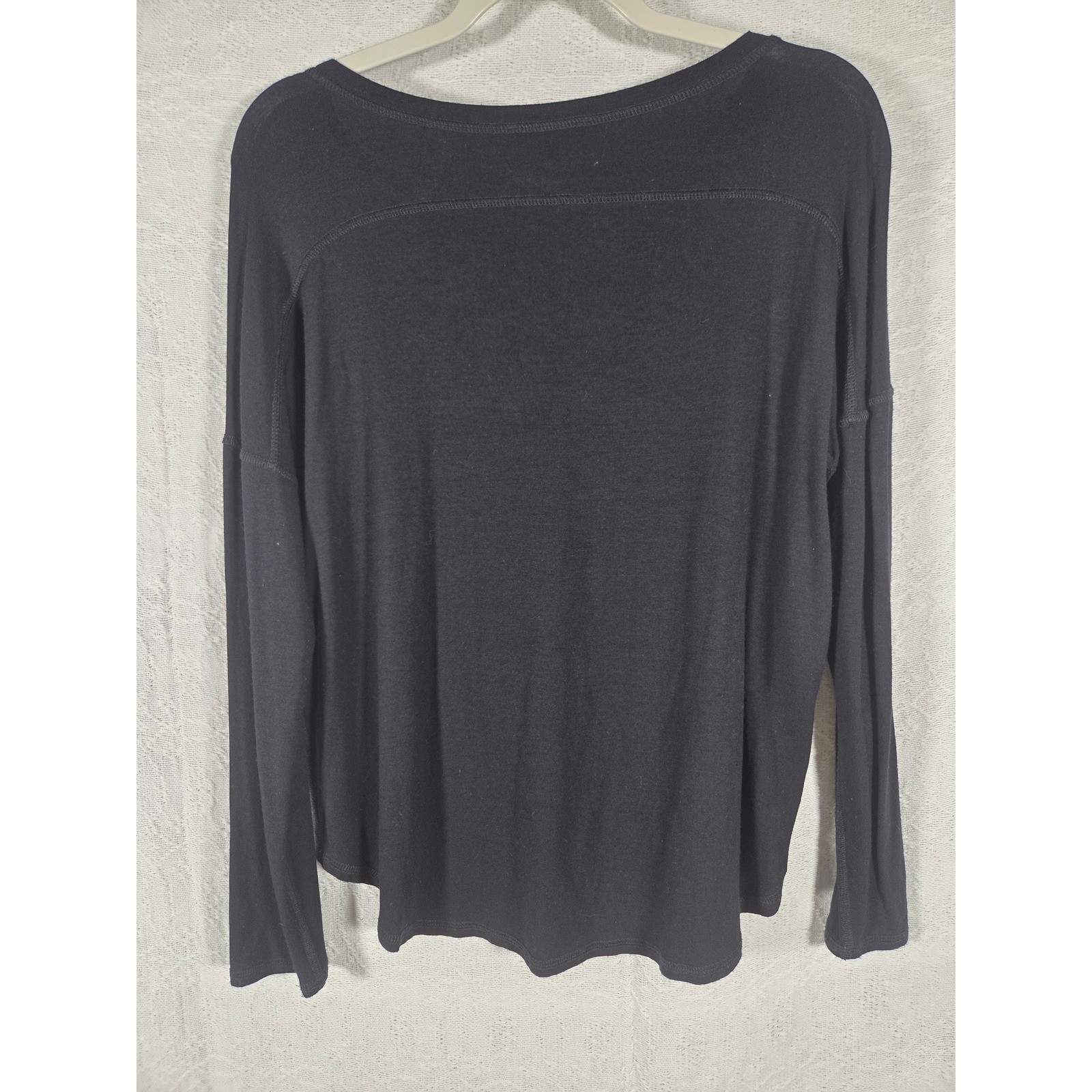 Eileen Fisher Black Viscose Lycra Long Sleeve Drop Shoulder Top SP Minimalist