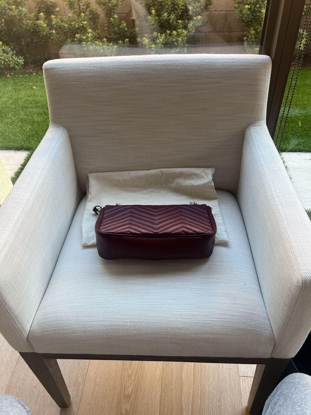 Gucci GG Marmont Small Shoulder Bag in Bordeaux Matelassé Leather