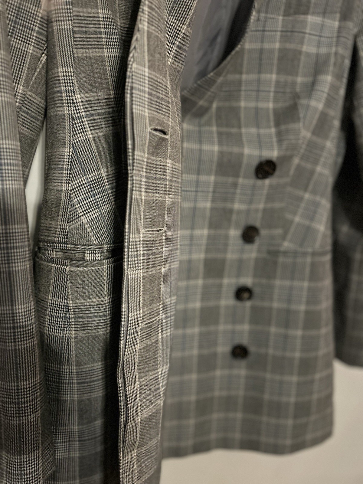 Karen Millen Grey Blue Check Plaid Tailored Collarless Belted Blazer w/Belt Sz 2