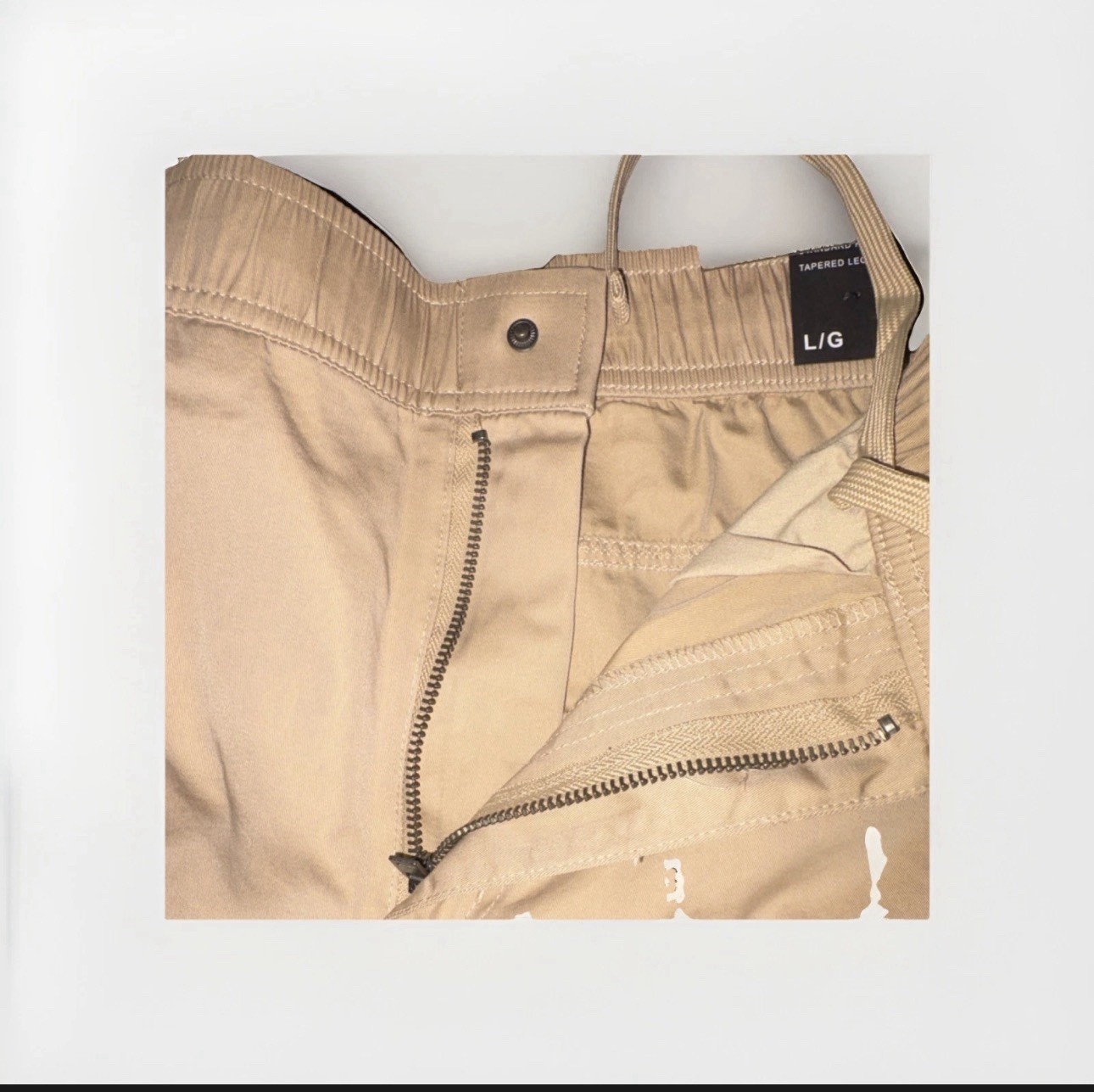 CSG Men’s Beige Cargo Pants L Regular Standard Fit Tapered Elastic SALE!