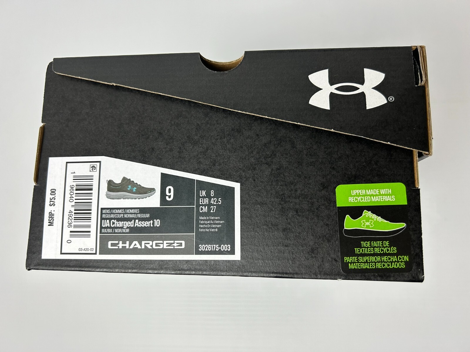 Under Armour Charged Assert 10 Black Blue Running Shoes 3026175-003 Mens Size 9