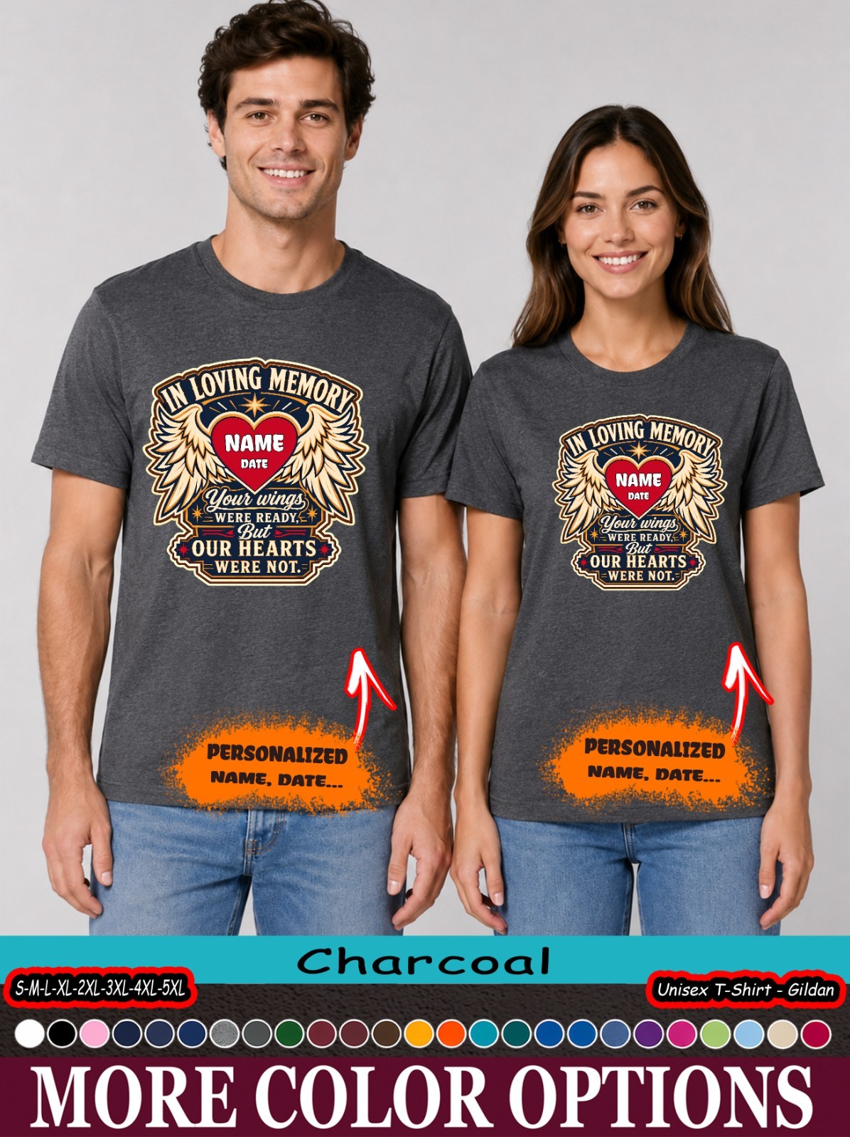 Custom Wings Were Ready Memorial Shirt, Name Date Angel Heart Tee