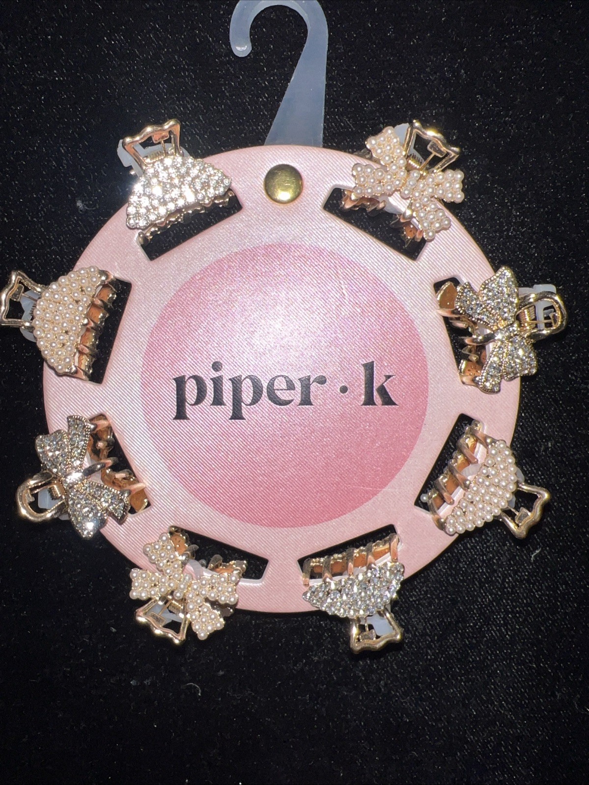 NEW piper . k – Pearl & Rhinestone Embellished Mini Claw Clips – Gold/White