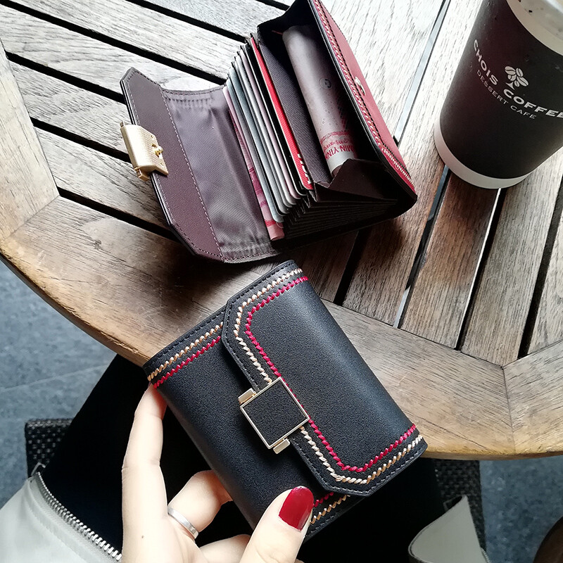Cowhide Leather Womens RFID Wallet Hasp Card Holders Money Bag Small Coin Purse