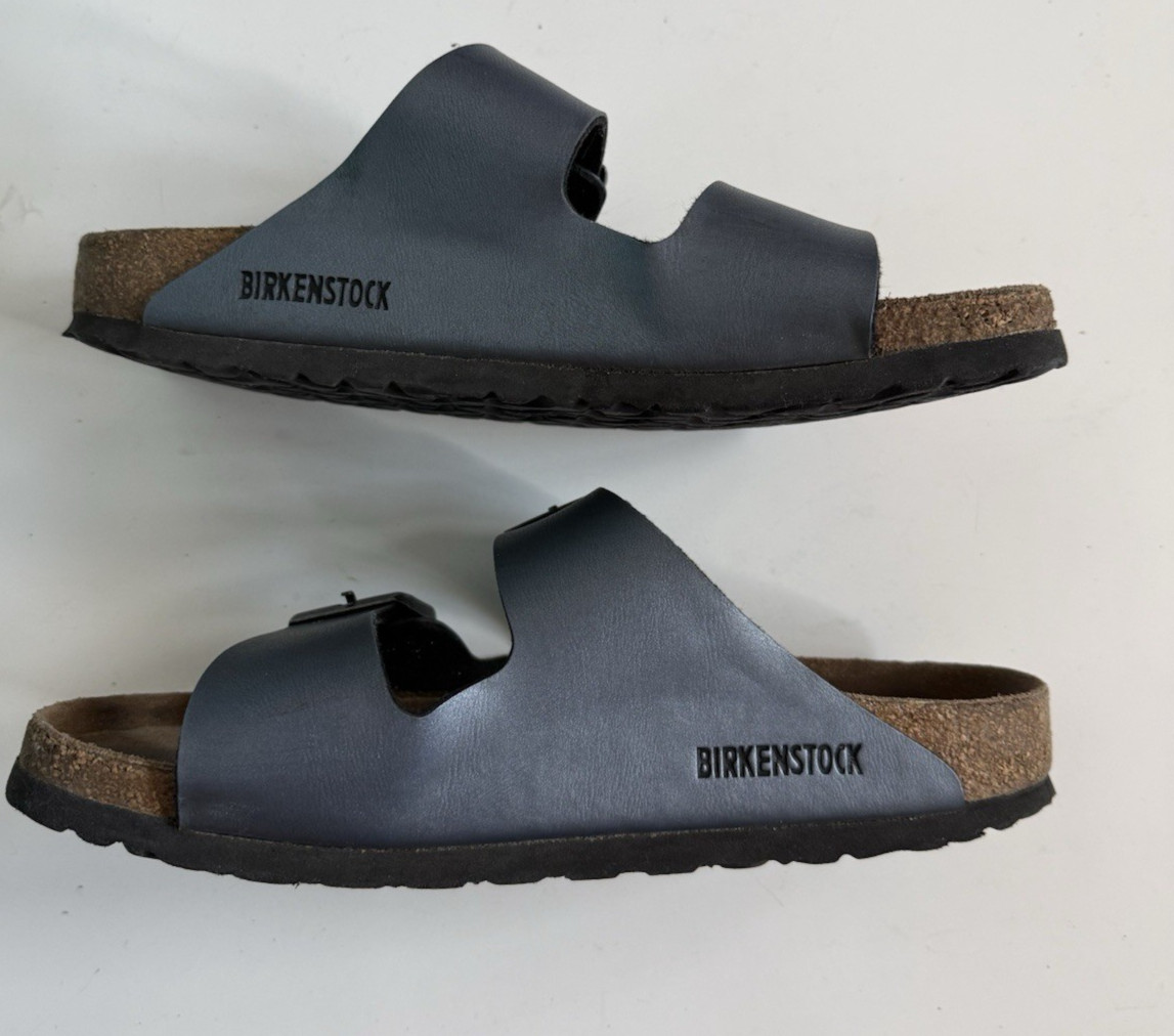 Birkenstock Arizona Birko-Flor Leather Sandals Blue 39/8-8.5 Medium/Narrow