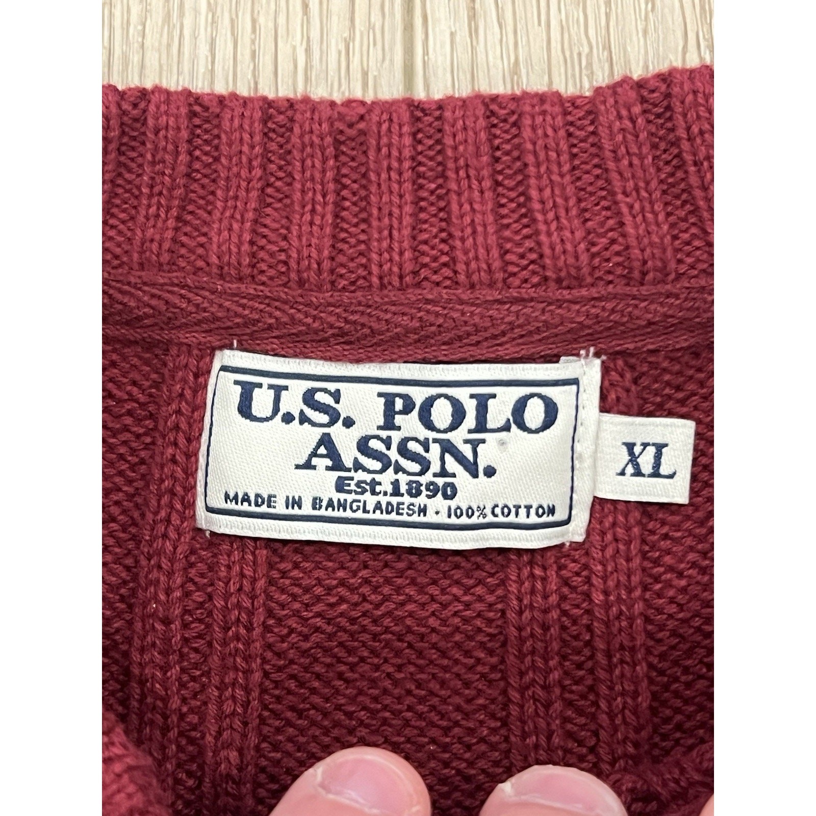 US Polo Association Sweater Red Maroon Cable Knit Dark Academia Men’s Size XL