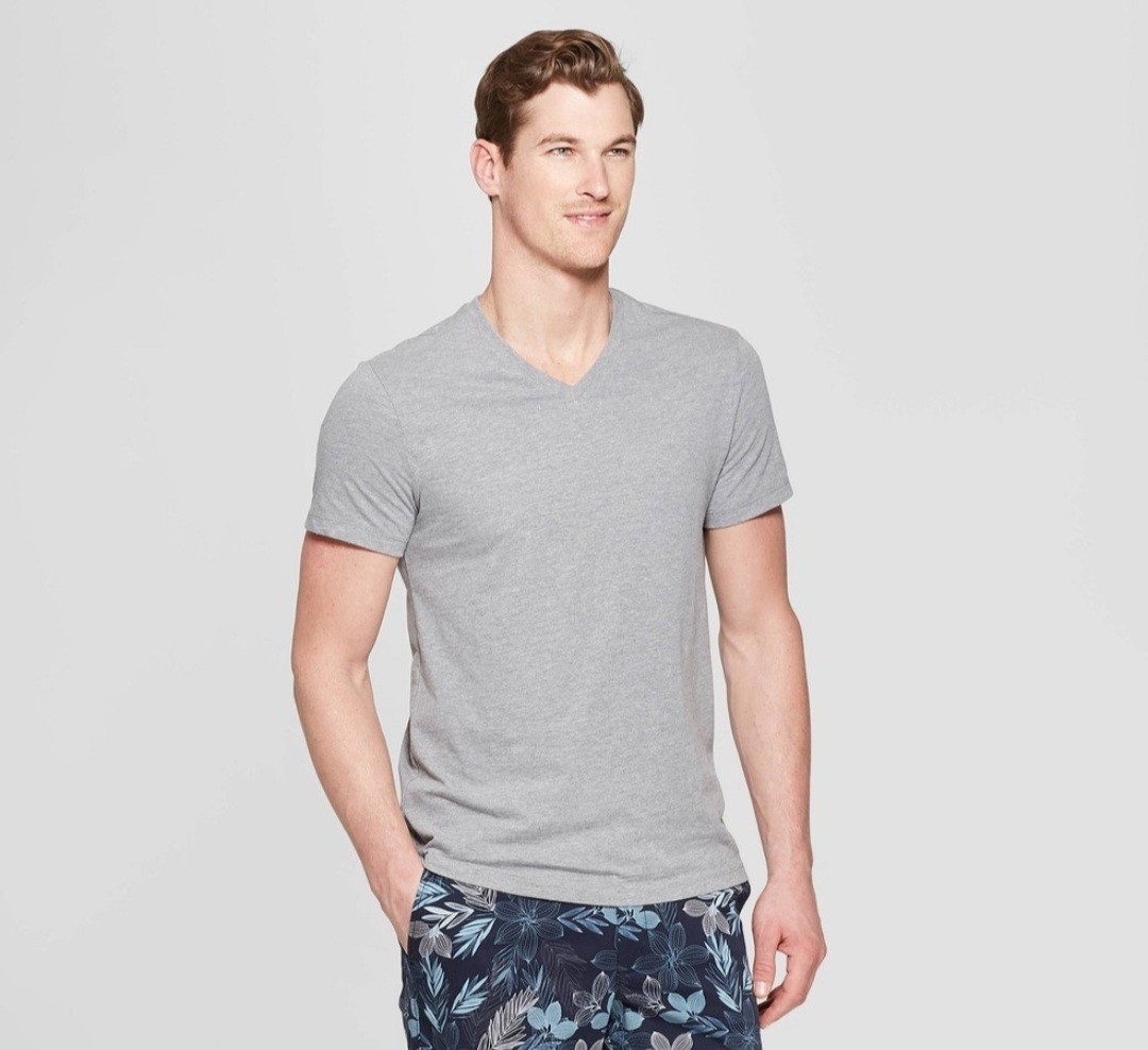 Goodfellow Co Mens Shirt Size XXL Grey Every Wear Short Sleeve V Neck Tee