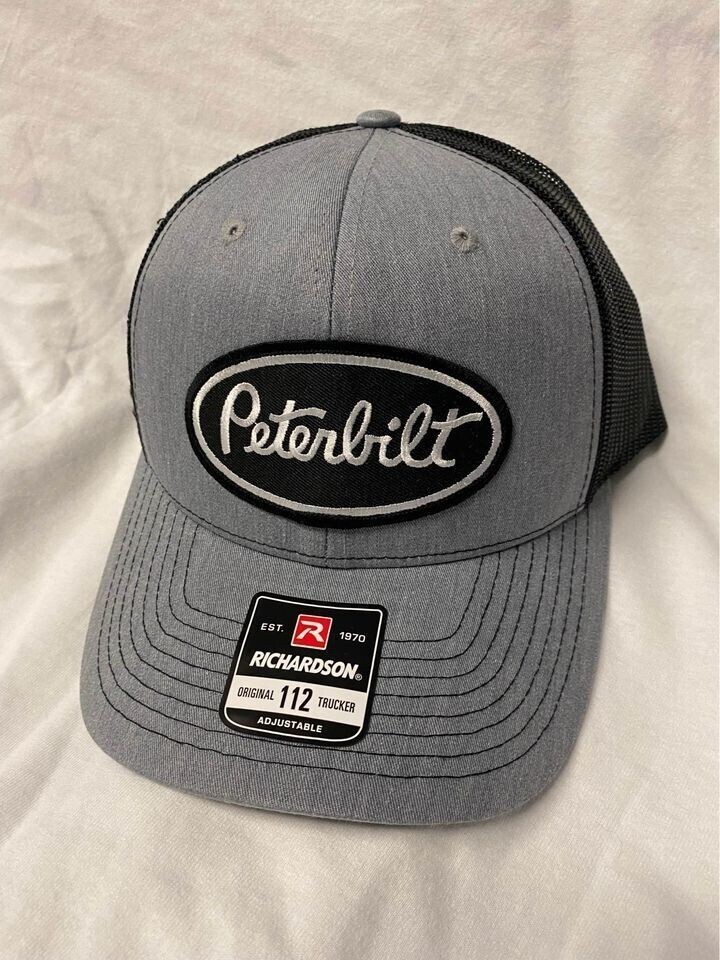 peterbilt PATCH ON charcoal grey black richardson 112 Snapback Trucker Hat Cap